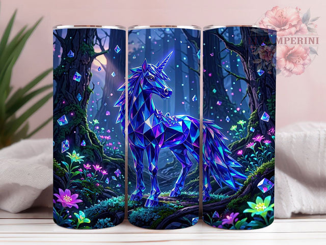 Crystal Unicorn Forest 20oz Tumbler, Unicorn Design, Crystal Theme, Fantasy Forest, Mystical Style, Whimsical Charm, 20oz Wrap, Sublimation Tumbler Sublimation Li Zamperini 