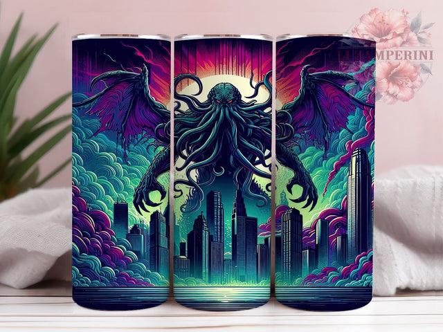 Cthulhu Tumbler, Lovecraft Design, Horror Drinkware, 20oz Tumbler, Sublimation Wrap, Geek Gifts, Mythos Merchandise Sublimation Li Zamperini 