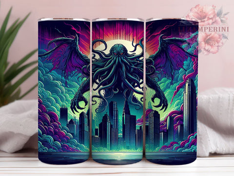 Cthulhu Tumbler, Lovecraft Design, Horror Drinkware, 20oz Tumbler, Sublimation Wrap, Geek Gifts, Mythos Merchandise Sublimation Li Zamperini 