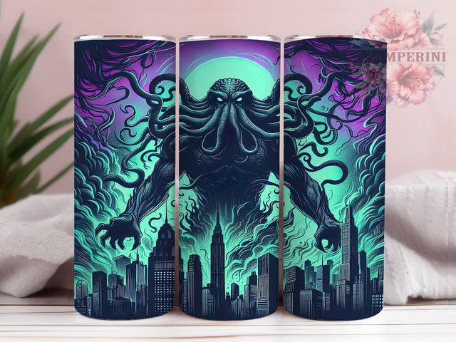 Cthulhu Tumbler, Lovecraft Design, Horror Drinkware, 20oz Tumbler, Sublimation Wrap, Geek Gifts, Mythos Merchandise Sublimation Li Zamperini 