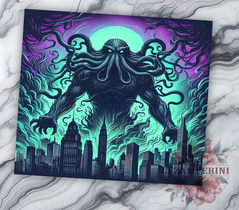 Cthulhu Tumbler, Lovecraft Design, Horror Drinkware, 20oz Tumbler, Sublimation Wrap, Geek Gifts, Mythos Merchandise Sublimation Li Zamperini 