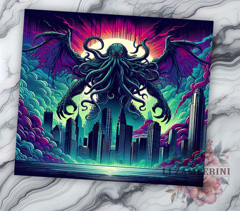 Cthulhu Tumbler, Lovecraft Design, Horror Drinkware, 20oz Tumbler, Sublimation Wrap, Geek Gifts, Mythos Merchandise Sublimation Li Zamperini 