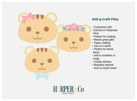 Cub with Bows and Flowers SVG PNG Cut EPS File SVG HarperNCo 