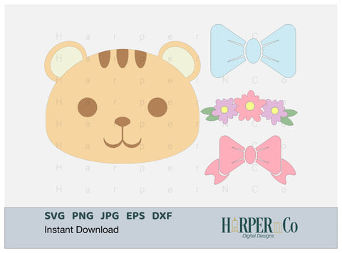 Cub with Bows and Flowers SVG PNG Cut EPS File SVG HarperNCo 