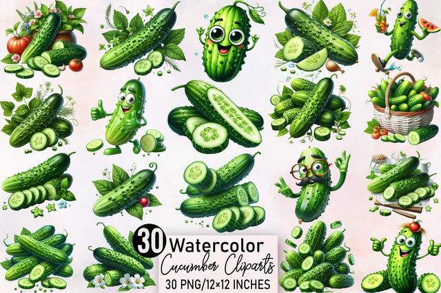 Cucumber Watercolor Clipart Bundle. Sublimation SVGArt 
