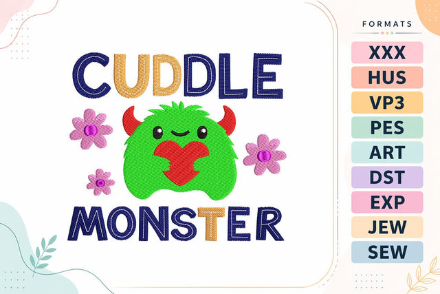 Cuddle Monster Embroidery Design - Cute Monster Love Embroidery/Applique DESIGNS sg embroidery 