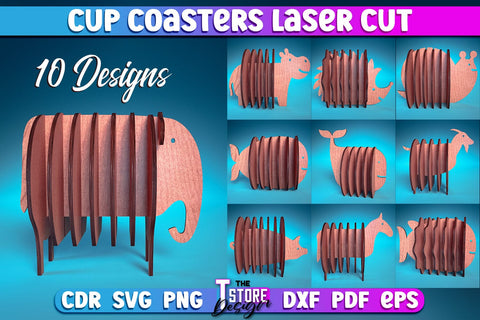 Cup Coasters Laser Cut | Kitchen Laser Cut Design | CNC Files SVG The T Store Design 