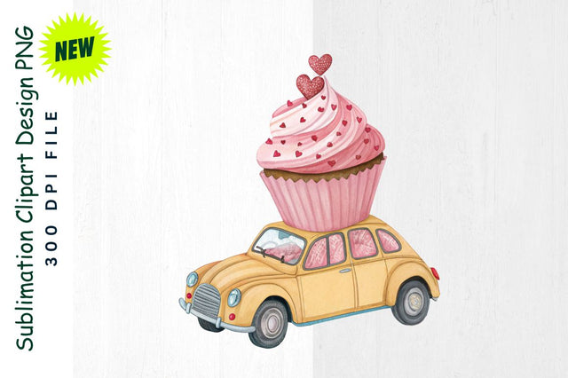 Cupcake Car with Heart Toppings Sublimation Clipart Sublimation Regulrcrative 