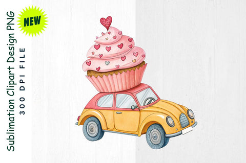 Cupcake Car with Heart Toppings Sublimation Clipart Sublimation Regulrcrative 