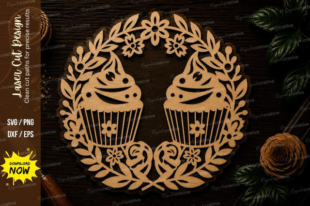 Cupcake Floral Wreath Laser Cut SVG File SVG Regulrcrative 