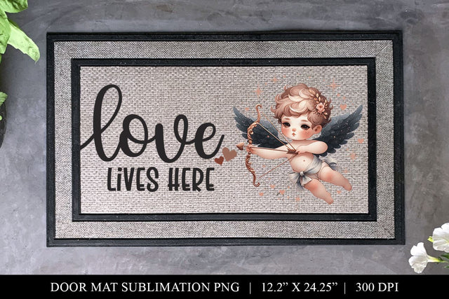Cupid Love Lives Here Doormat Design, Digital PNG Download Sublimation BijouBay 