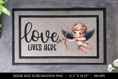 Cupid Love Lives Here Doormat Design, Digital PNG Download Sublimation BijouBay 