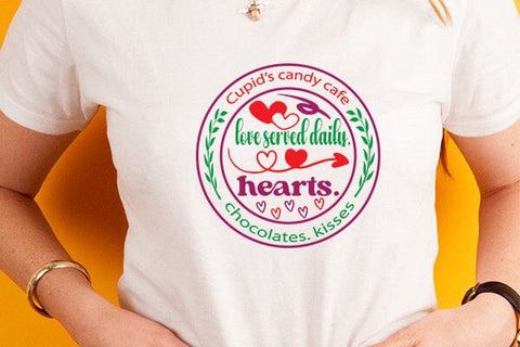 Cupids candy cafe love served daily heart chocolates kisses SVG Angelina750 