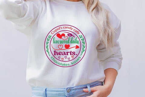 Cupids candy cafe love served daily heart chocolates kisses SVG Angelina750 