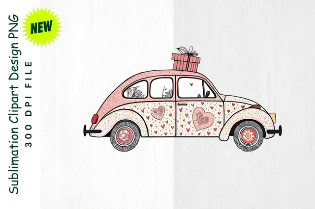 Cupid's Ride Car with Heart Designs Sublimation Clipart Sublimation Regulrcrative 