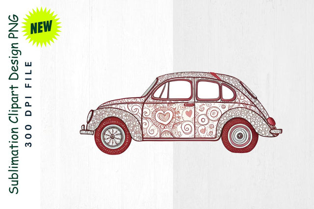 Cupid's Ride Car with Heart Designs Sublimation Clipart Sublimation Regulrcrative 