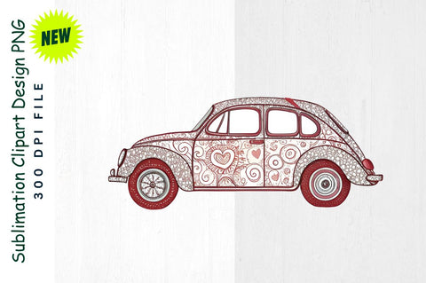 Cupid's Ride Car with Heart Designs Sublimation Clipart Sublimation Regulrcrative 