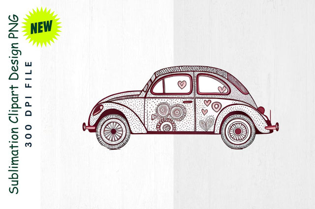 Cupid's Ride Car with Heart Designs Sublimation Clipart Sublimation Regulrcrative 