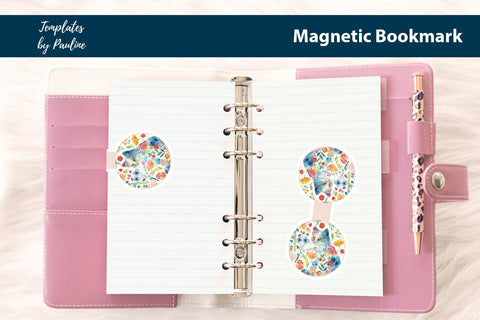 Cure Spring Cat Printable Round Magnetic Bookmark SVG Templates by Pauline 