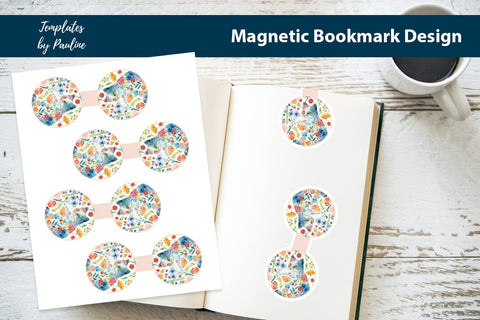 Cure Spring Cat Printable Round Magnetic Bookmark SVG Templates by Pauline 