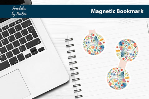 Cure Spring Cat Printable Round Magnetic Bookmark SVG Templates by Pauline 