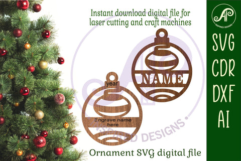 Curling Christmas Ornament SVG laser cut SVG APInspireddesigns 