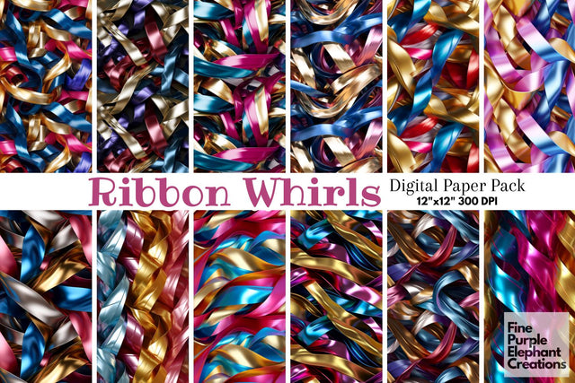 Curling Satin Ribbons Texture Paper Digital Pattern Fine Purple Elephant Creations 