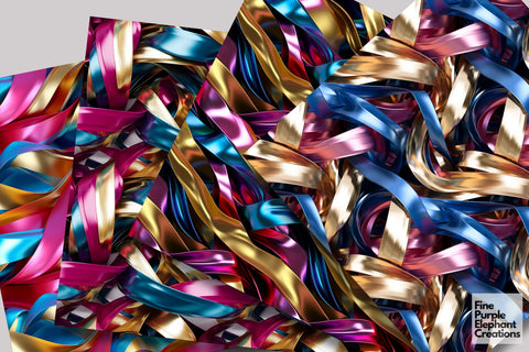 Curling Satin Ribbons Texture Paper Digital Pattern Fine Purple Elephant Creations 