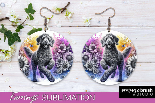 Curly-Coated Retriever Earrings - Dog Mom Floral Round Earring Sublimation Sublimation OrangeBrushStudio 