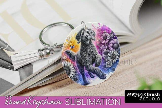 Curly-Coated Retriever Keychain - Dog mom Floral Keychain Sublimation Design Sublimation OrangeBrushStudio 