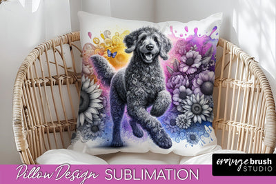 Curly-Coated Retriever Pillow Cover - Dog Mom Floral Pillow Sublimation Sublimation OrangeBrushStudio 