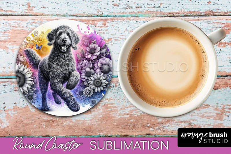Curly-Coated Retriever Round Coaster - Dog Mom Floral Coaster Sublimation Sublimation OrangeBrushStudio 
