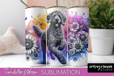 Curly-Coated Retriever Tumbler Wrap - Dog Mom Floral Tumbler Sublimation Sublimation OrangeBrushStudio 