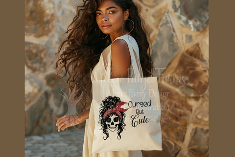 Cursed But Cute Skull Girl | Messy Bun Bandana Gothic SVG Design SVG Willow Paige Farms 