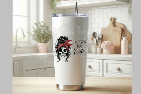 Cursed But Cute Skull Girl | Messy Bun Bandana Gothic SVG Design SVG Willow Paige Farms 