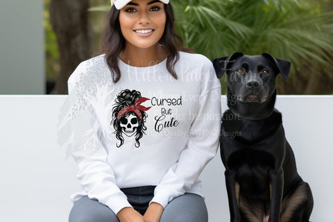 Cursed But Cute Skull Girl | Messy Bun Bandana Gothic SVG Design SVG Willow Paige Farms 