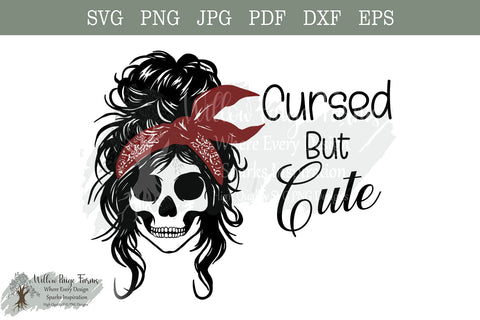 Cursed But Cute Skull Girl | Messy Bun Bandana Gothic SVG Design SVG Willow Paige Farms 