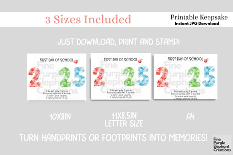 Custom 1st Day of School 2025 Handprint Digital Art Print Digital Pattern Fine Purple Elephant Creations 