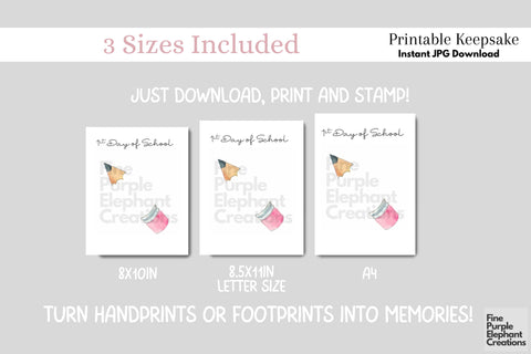 Custom 1st Day School Pencil Handprint Digital Art Print Digital Pattern Fine Purple Elephant Creations 