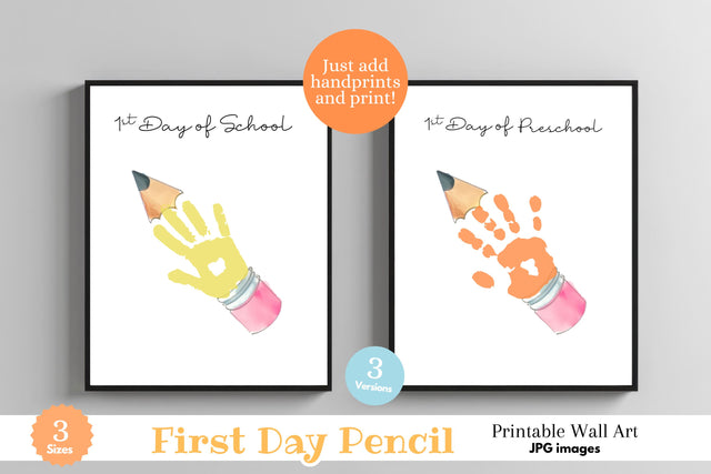 Custom 1st Day School Pencil Handprint Digital Art Print Digital Pattern Fine Purple Elephant Creations 