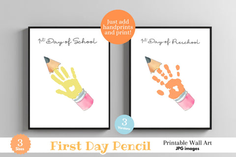 Custom 1st Day School Pencil Handprint Digital Art Print Digital Pattern Fine Purple Elephant Creations 