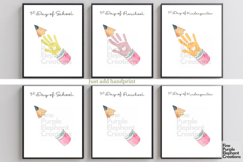 Custom 1st Day School Pencil Handprint Digital Art Print Digital Pattern Fine Purple Elephant Creations 