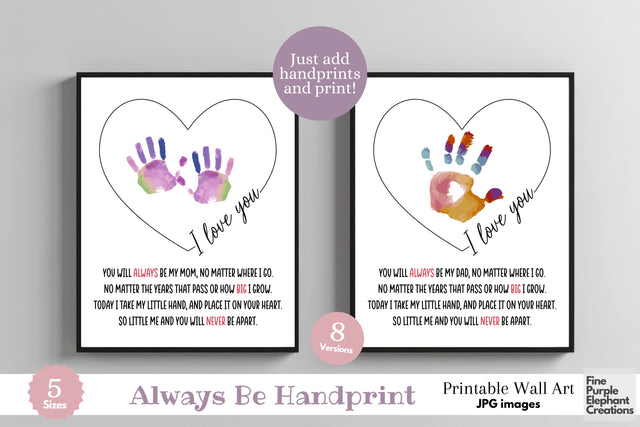 Custom Always Parent Handprint l Digital Art Print | Father Mother Day Keepsake Gift Digital Pattern Fine Purple Elephant Creations 