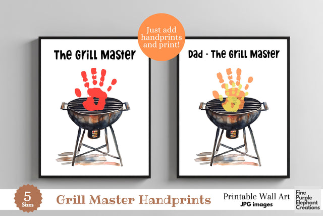 Custom BBQ Grill Master Handprint Digital Art Print | Father's Day Birthday Gift Digital Pattern Fine Purple Elephant Creations 