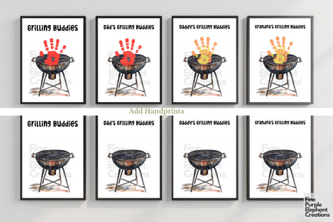 Custom BBQ Grilling Buddies Handprint Digital Art Print | Father's Day Birthday Gift Digital Pattern Fine Purple Elephant Creations 