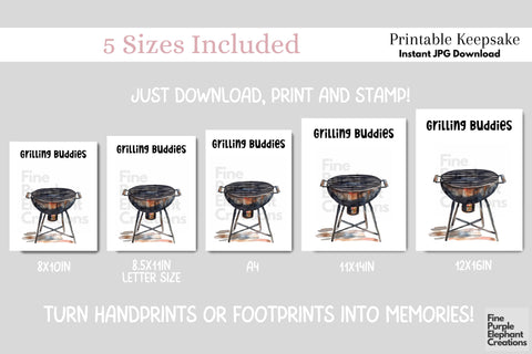 Custom BBQ Grilling Buddies Handprint Digital Art Print | Father's Day Birthday Gift Digital Pattern Fine Purple Elephant Creations 