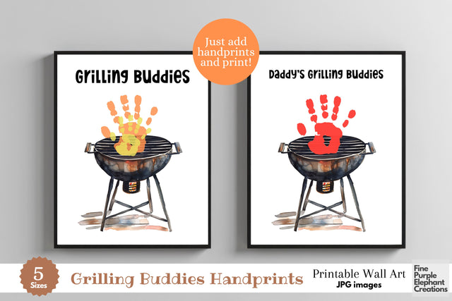 Custom BBQ Grilling Buddies Handprint Digital Art Print | Father's Day Birthday Gift Digital Pattern Fine Purple Elephant Creations 