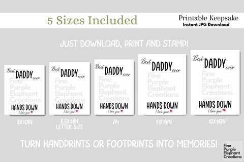 Custom Best Dad Hands Down Handprint l Digital Art Print | Father Mother Day Keepsake Gift Digital Pattern Fine Purple Elephant Creations 