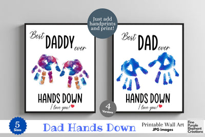 Custom Best Dad Hands Down Handprint l Digital Art Print | Father Mother Day Keepsake Gift Digital Pattern Fine Purple Elephant Creations 
