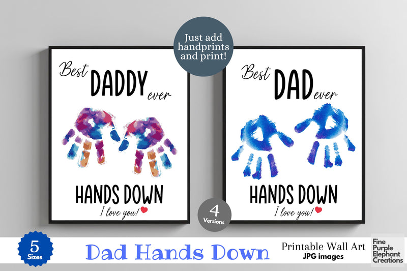 Custom Best Dad Hands Down Handprint l Digital Art Print | Father Mother Day Keepsake Gift Digital Pattern Fine Purple Elephant Creations 